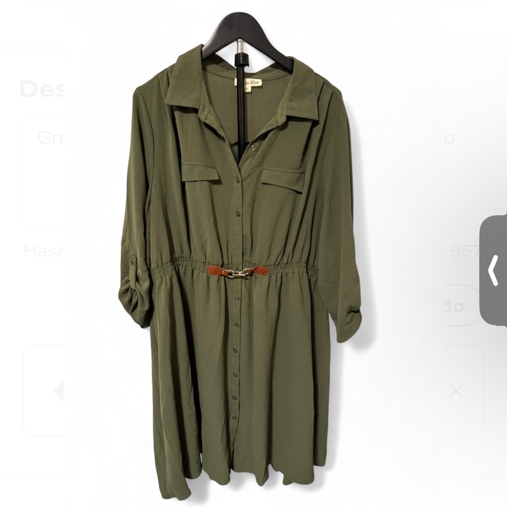 Othr Olive Green Maxi Shirt Dress with Decorative Brown Belt